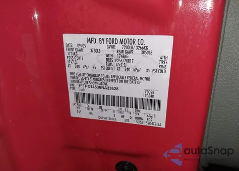 2006 Ford F-150 Fx4/Lariat/Xl/Xlt from USA, damaged, VIN 1FTPX14536NA23628